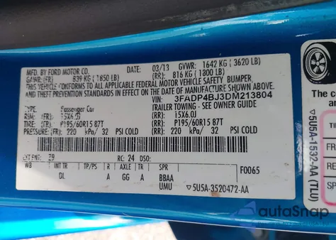 2013 Ford Fiesta Se from USA, damaged, VIN 3FADP4BJ3DM213804